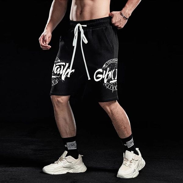 

men's shorts casual summer men cargo simple letter solid board male brand fitness bodybuilding clothing homme, White;black