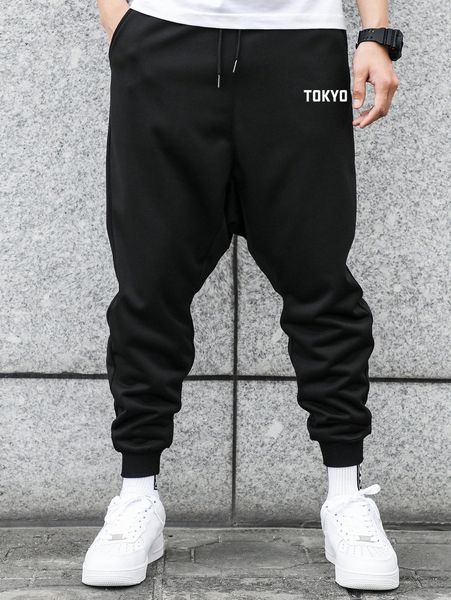

men letter graphic slant pocket sweatpants p26s#, Black