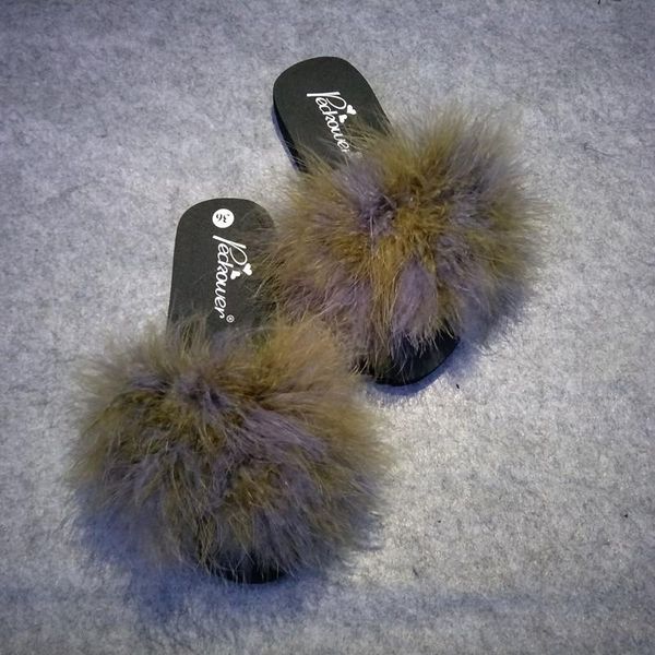 

colors ostrich hair slippers fur furry slide flip flops women home female sweet fenty indoor soft comfotable, Black