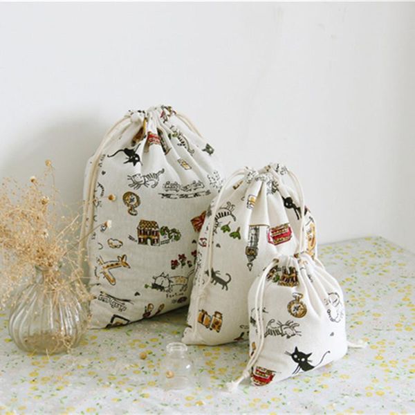 

gift wrap hms 1pc cotton linen clothing sorted pouch string closure multi-purpose bag black cat jack union big ben party n151