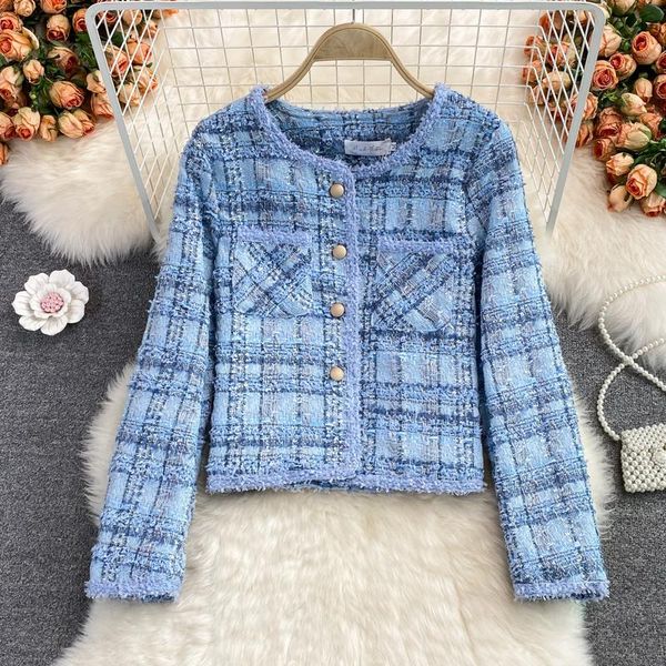 

women's jackets autumn winter small fragrance tweed jacket coat women french vintage woolen short coats female plaid slim outwear crop, Black;brown