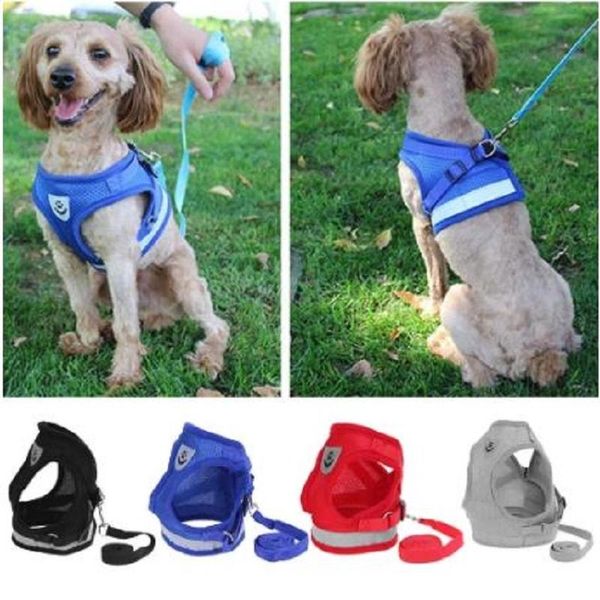 

cat collars & leads 1pcs breathable dog harness polyester mesh vest leash pet chest strap rope adjustable walking lead
