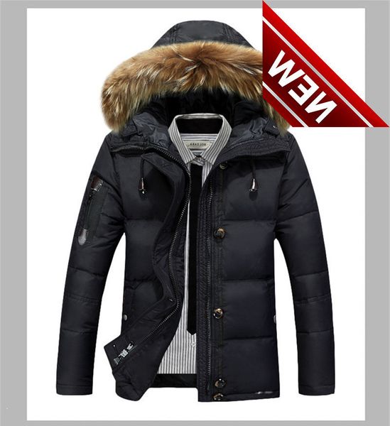 

white men's 2021 duck down jacket warm winter coat fur collar male hooded parkas hombre casaco masculino wxf305, Black