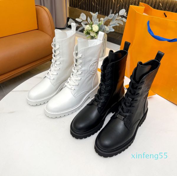 

2021 women territory flat ranger martin boots womens autumn winter platform ankle booties designer luxury ladies thick bottom half bootis, Black
