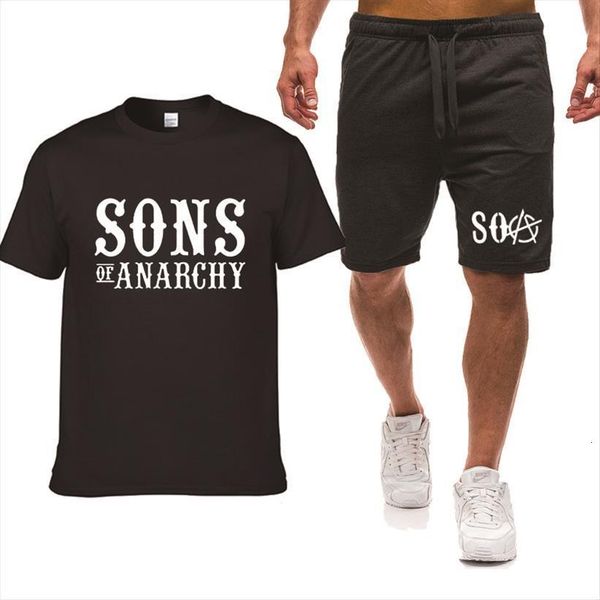 

fashion summer t shirtsoa sons men tracksuits of anarchy the child printed short sleeve shorts 2 piece set, Gray