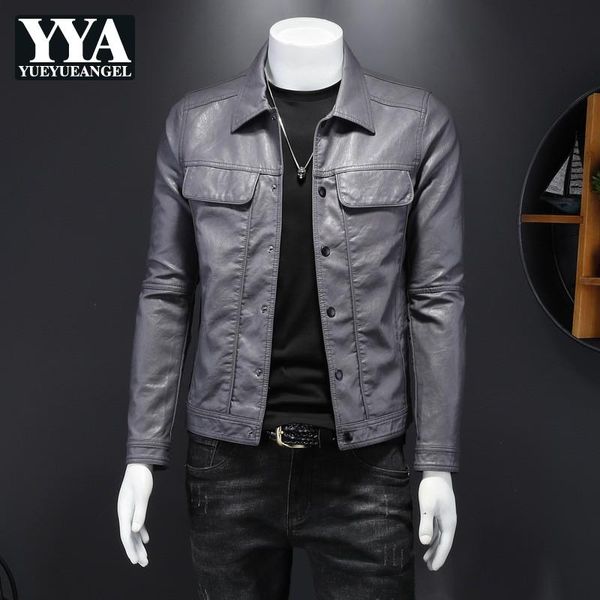 

autumn mens moto biker pu leather jacket slim fit business casual cargo coat fashion faux jackets outerwear 4xl men's fur &, Black