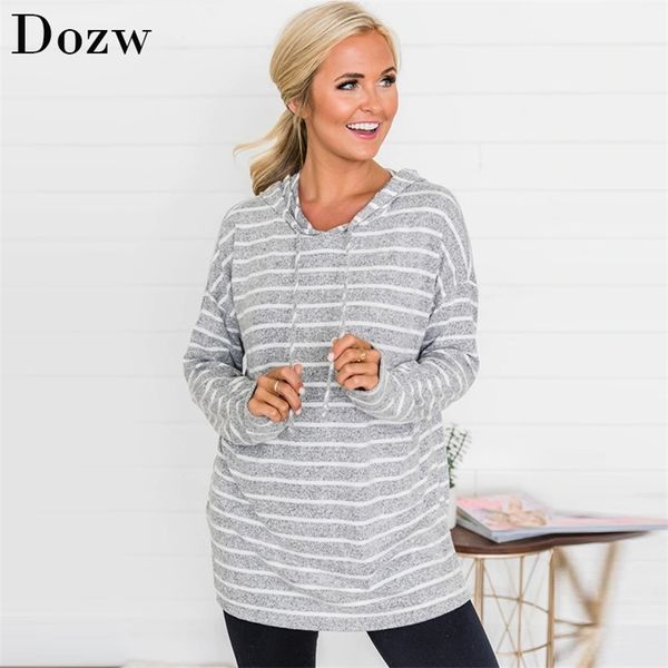 

striped sweatshirts autumn women hoodies fashion long sleeve hooded sweatshirt jumper ladies casual loose pullovers 210515, Black