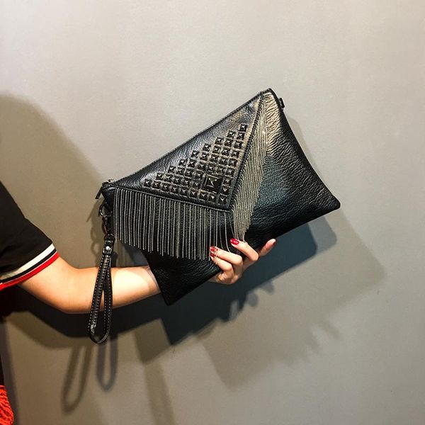 

women's handbag tassel clutch lady's shoulder bag rivets leisure wrist bags