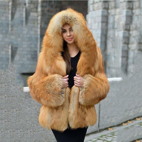 

women's fur & faux coat women winter fashion elegant thick warm outwear fake jackets 2021 with hooded casual natural color overcoats, Black