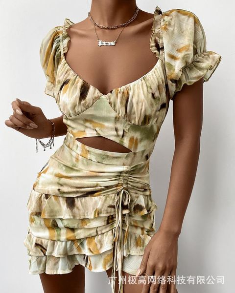 

women's polos 2021 printed pleated dress, White