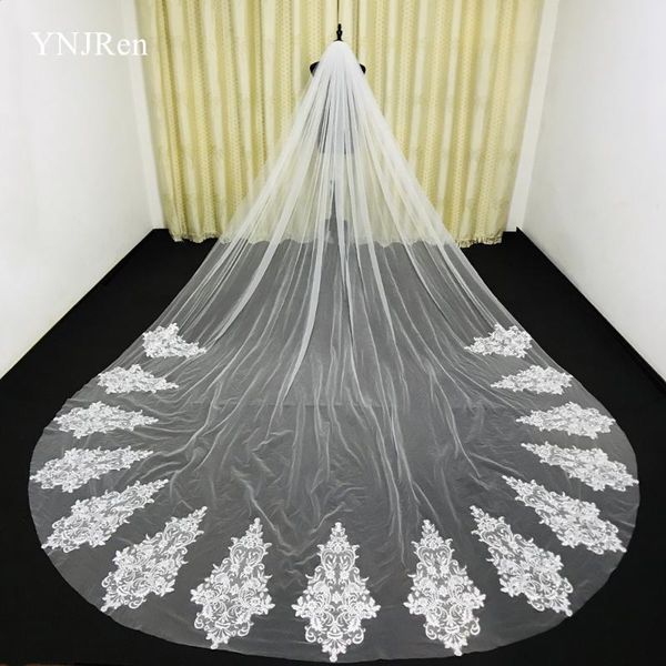 

bridal veils real pos cathedral wedding custom made lace applique tulle veil 3.5m long accessories, Black
