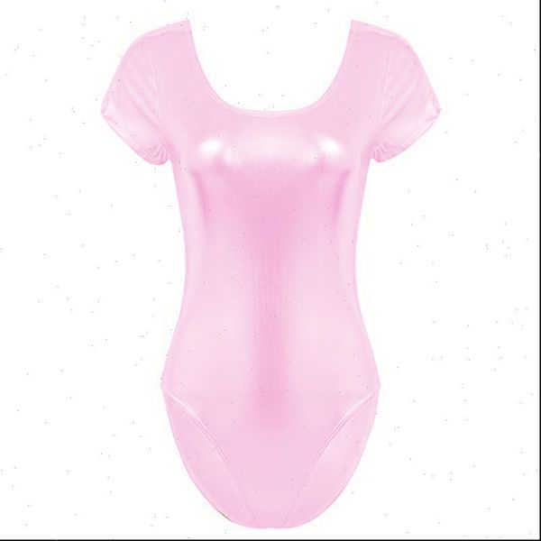 

plus size summer shiny womens romper short sleeve high cut leotard stretchy dancing bodysuit scoop neck backless one piece beach, Black;white