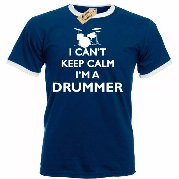 

drummer keep calm t-shirt funny drumming gift musician band ringer tee, White;black