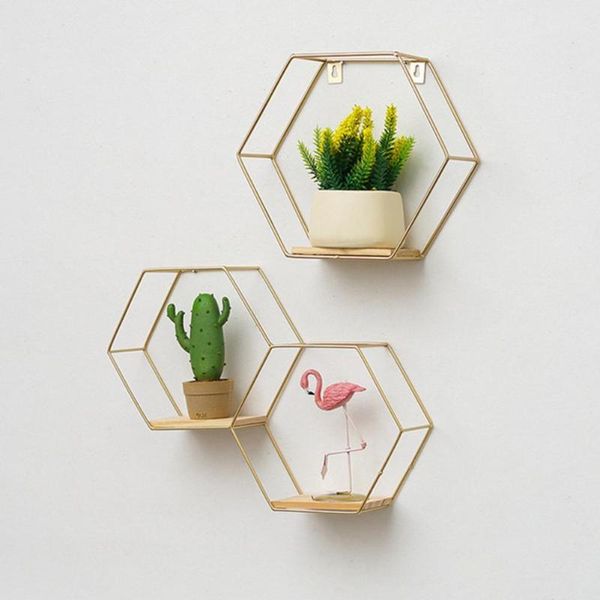 

nordic hexagonal iron stand small pot wall holder home shelf storage other decor