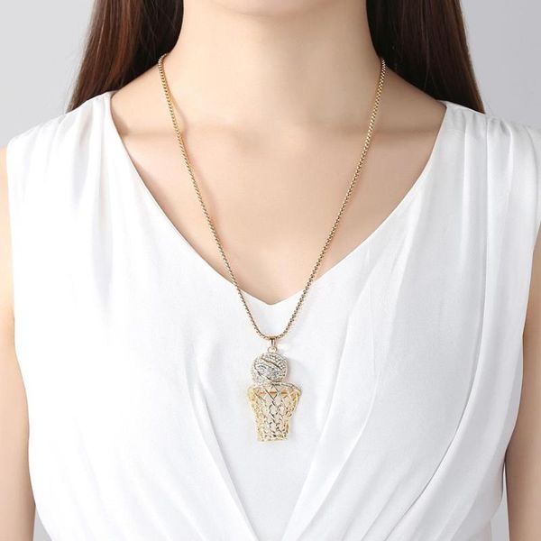

pendant necklaces charm long chain necklace casual jewelry hip hop baskateball hoop, Silver