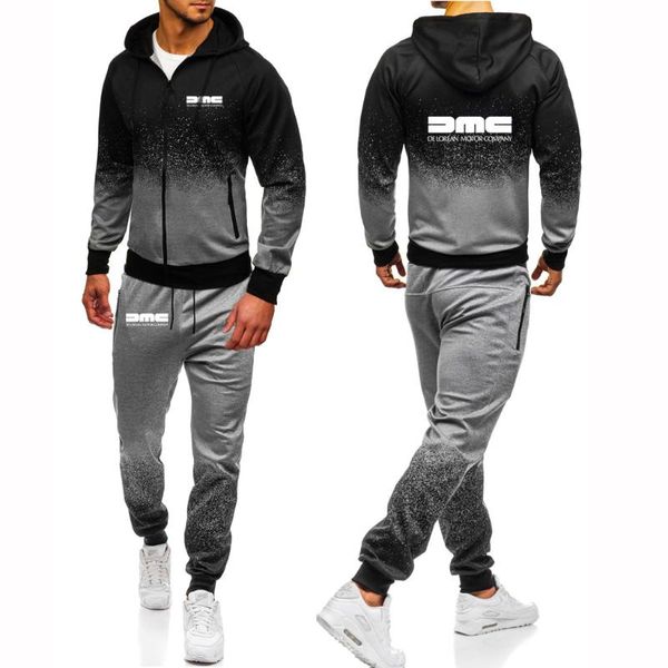 

men's hoodies & sweatshirts spring dmc delorean print men hoodie suit tracksuit casual sportsuit sports sweatshirt+pant pullover 2 piec, Black