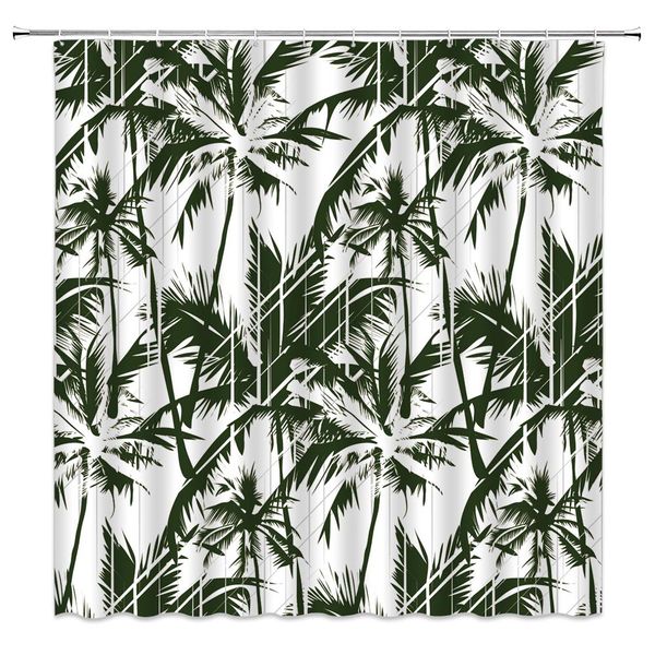 

hawaii shower curtain palm tree tropical jungle woods summer forest modern black white fabric bath curtains bathroom accessories