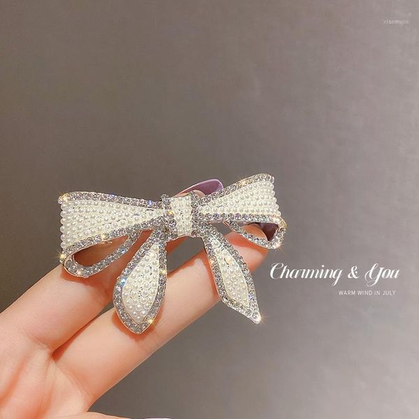 

hair clips & barrettes elegant crystal for women pearls paved metal pinch cock bowknot headdress accessories jewelry gift 2021, Golden;silver