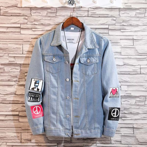 

men's jackets male fashion autumn denim jacket turtleneck jean jackets printed casual street hip hop loose outerwear l8en, Black;brown