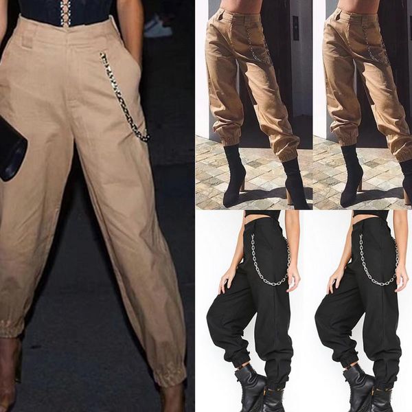 

women pants high waist chain hip- cargo harem leggings female fashion ladies trousers plus size s-3xl women's & capris, Black;white