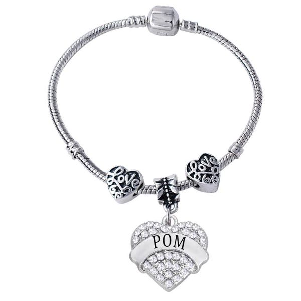 

charm bracelets colorful rhinestone crystal heart-shaped pom pendant big hole loose beads bangle dropship, Golden;silver