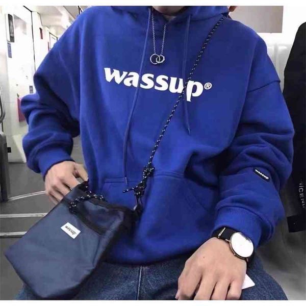 

down, parkas wassup national fashion basic plush hoodie printed classic loose round neck sweater for men and women, Black