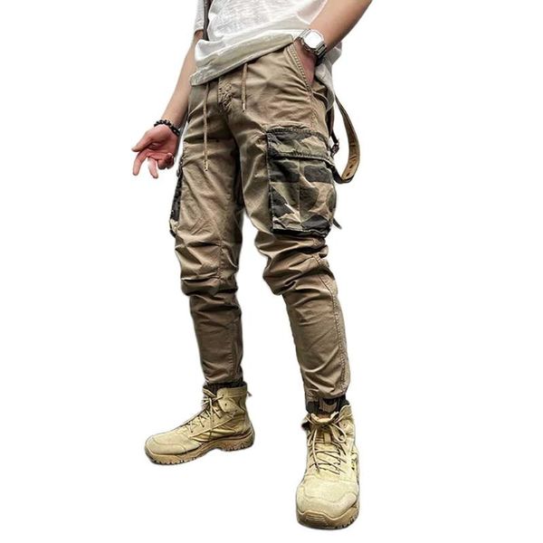 

men's pants retro camouflage slim fit cargo men casual harem trousers military style tactical joggers streetwear clothing, Black