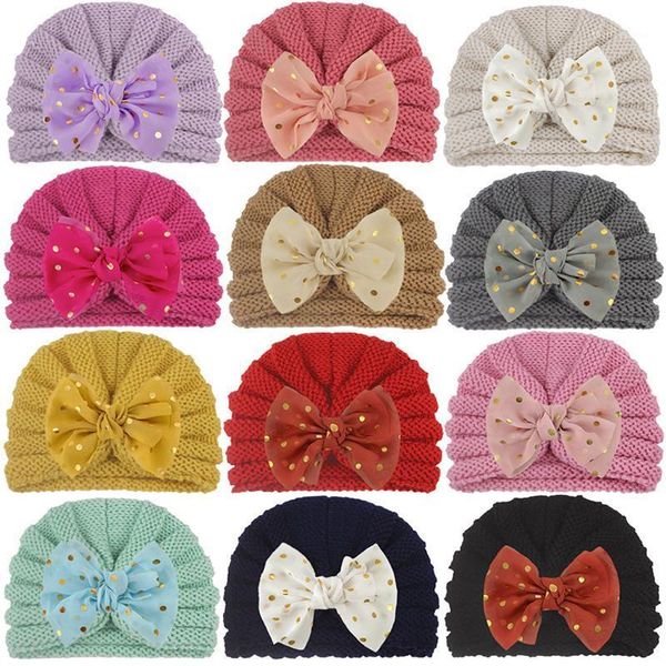 

caps & hats big dot bowknot baby hat turban cute winter warm thick born knitted cap soft solid color infant beanie for girl boy1, Yellow