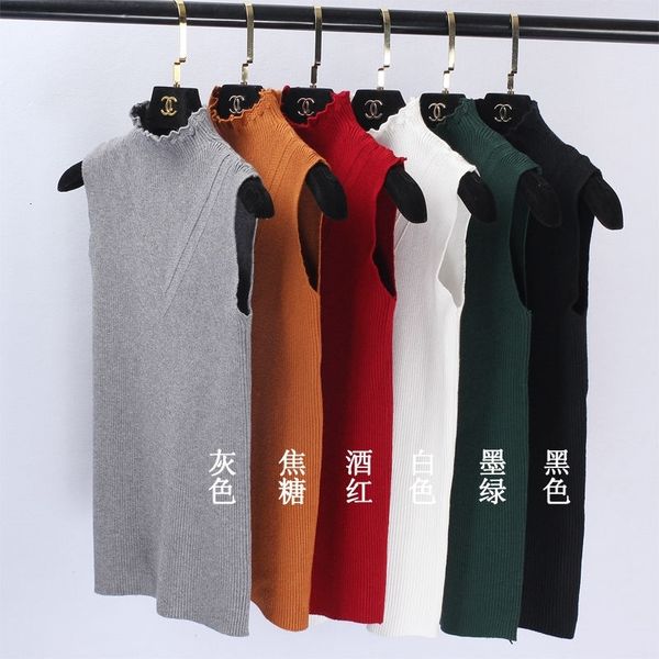 

women's tanks & camis half turtleneck knitted tank korean elegant sleeveless solid slim white women summer 2021 spri