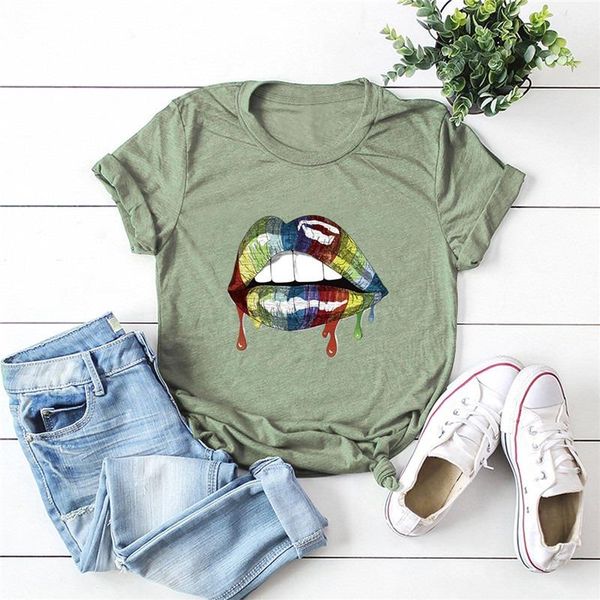 

shirt women clothes lips print o neck short sleeve tees summer woman tshirts women's t-shirt, White