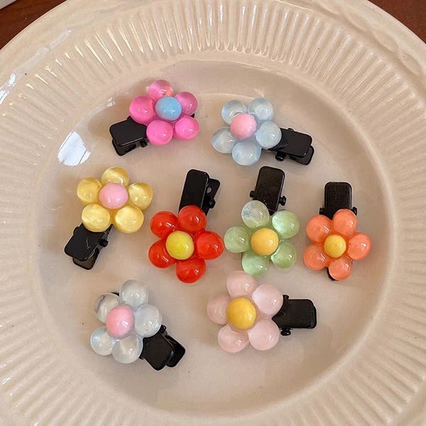 

barrettes hairpin 8 children's candy colored flower s acrylic women's net red braided accessories japanese and korean, Golden;silver