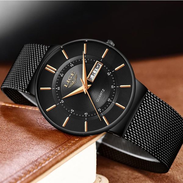 

wristwatches 2021 lige mens watches luxury waterproof ultra thin date clock male steel strap casual quartz men sports wrist watch, Slivery;brown