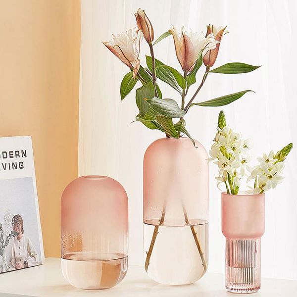 

vases creative hydroponic plant glass vase modern minimalist home living room table desk decoration pink transparent flower