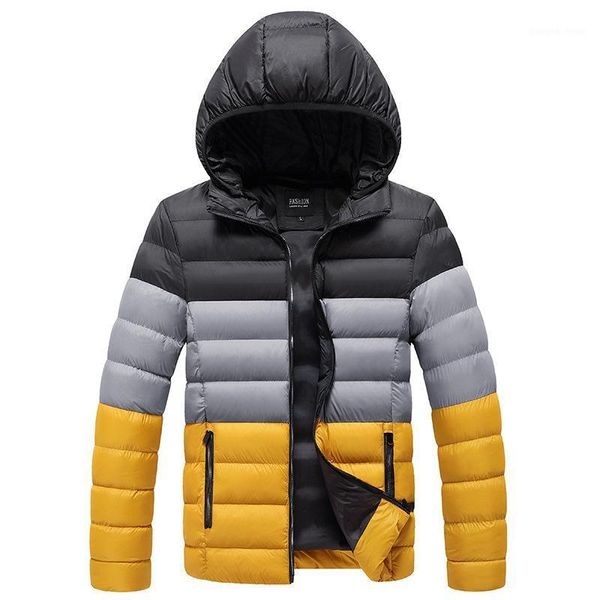 

men's down & parkas autumn winter jacket men casual cotton padded coat striped hooded male fashion warm windproof, Black