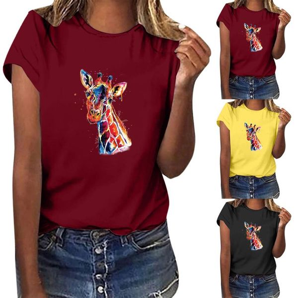 

women's t-shirt 2021 summer fashion print t-shirts for giraffe woman round neck short sleeve prints loose, White