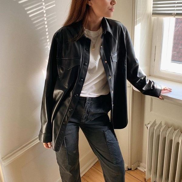 

women's jackets nordic style nanushk @ belt plain leather jacket coat lapel locomotive imitation fur autumn winter 2021, Black;brown