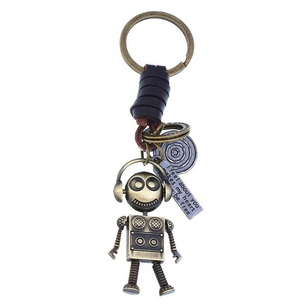 

keychains funny robot with headset leather keyring friend gift, Silver
