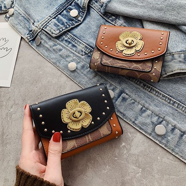 

camellia short folding wallet for women 2021 new multiple card slots big money fashionable all-match coin purse ins texture, Brown;gray