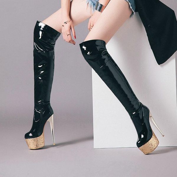 

boots red white black autumn winter platform knee ladies fashion zipper stiletto heel patent leather women's shoes