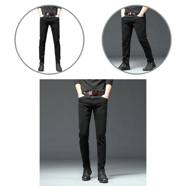 

men's jeans casual pants solid color stylish ankle-length straight black denim men streetwear, Blue