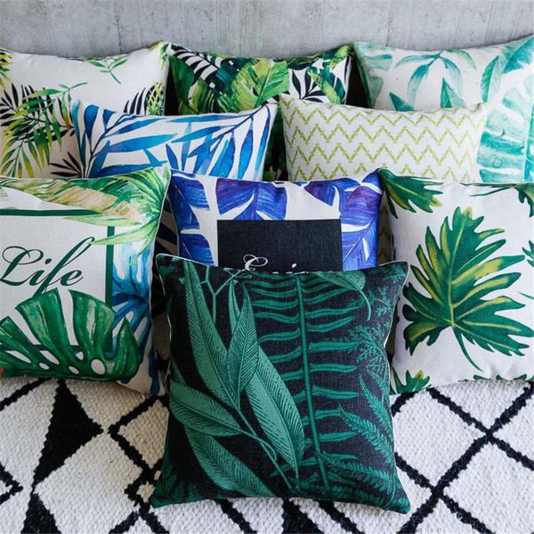 

cushion/decorative pillow green plant leaves pattern linen cushion cover 45x45 cm sofa pillowcases decorative pillows for couch beds home de