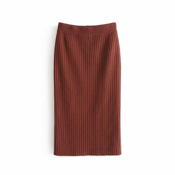 

skirts women split knitted pleated skirt elastic waist ladies casual chic solid female christmas midi faldas mujer, Black