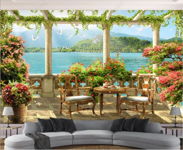 

wallpapers custom mural 3d po wallpaper european garden balcony lake scenery for walls in rolls home decor
