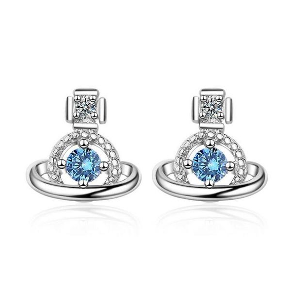

stud sunnyyou trendy 925 sterling silver zircon cute blue planet earring for student girls women sweet gift korea jewelry, Golden;silver