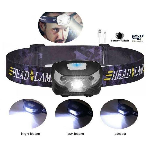 

led strong light white usb charging sensor headlight fishing waterproof for erbium night camping bike lights