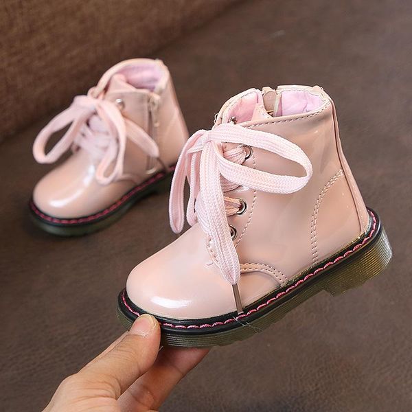 

boots children shoes for size 21-30 fashion girl pu leather waterproof winter kids snow girls, Black;grey