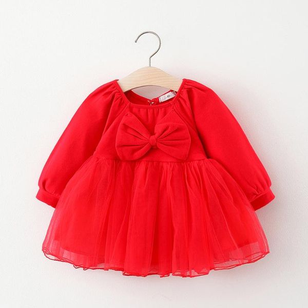 

girl's dresses 2021 autumn kids girls bow dress, Red;yellow