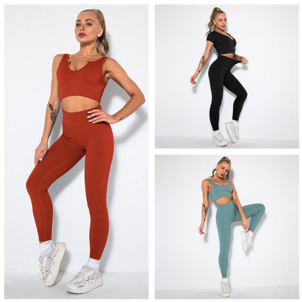 

yoga outfit 2pcs seamless fitness women suit high stretchy workout sport set padded bra waist sports leggings gym