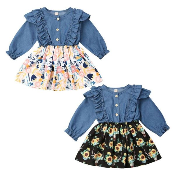 

girl's dresses autumn kid baby girl clothes party sunflower denim tutu dress princess floral, Red;yellow