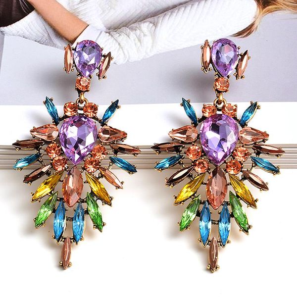 

dangle & chandelier boho big crystal drop earrings women fashion jewelry female rhinestone stone ethnic wedding statement earring, Silver